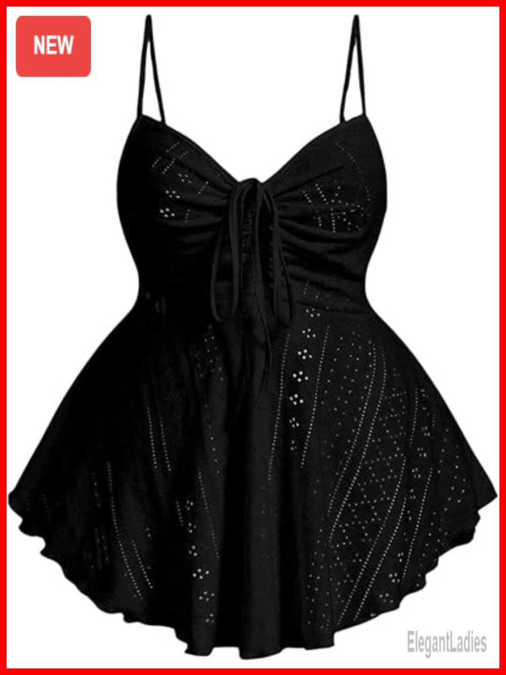 Plus Size Peplum Cami Sweetheart Neck Tie Front Eyelet Top